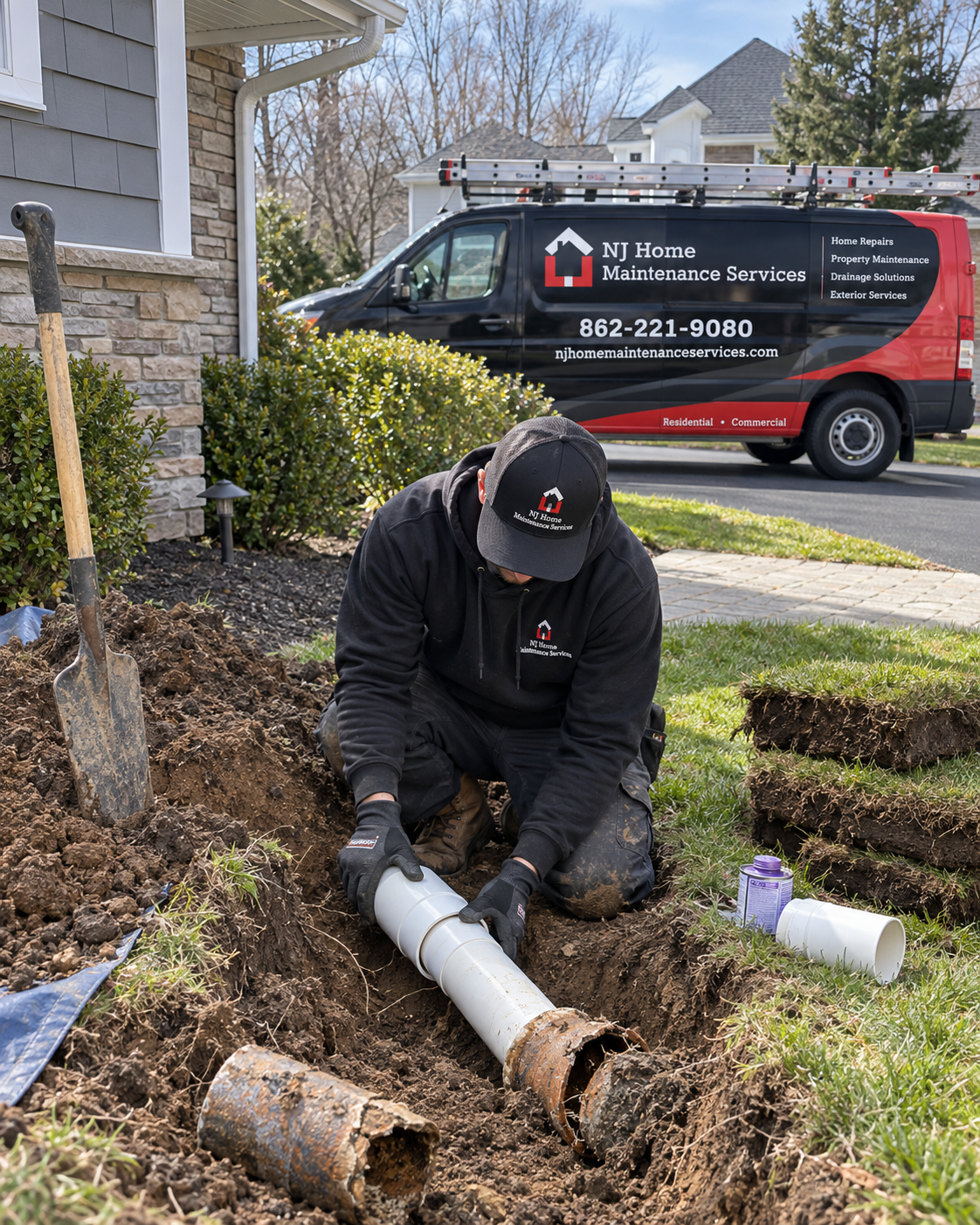 Underground Drain Repair technician at work in Northern NJ